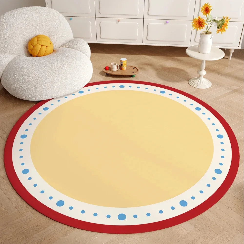 tapis rond carreaux colorés moderne enfantin bleu blanc rose vert polyester antidérapant chambre salon