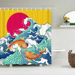 rideau douche imprimé vague japonais ourlet standard polyester opaque moderne tringle respectueux environnement