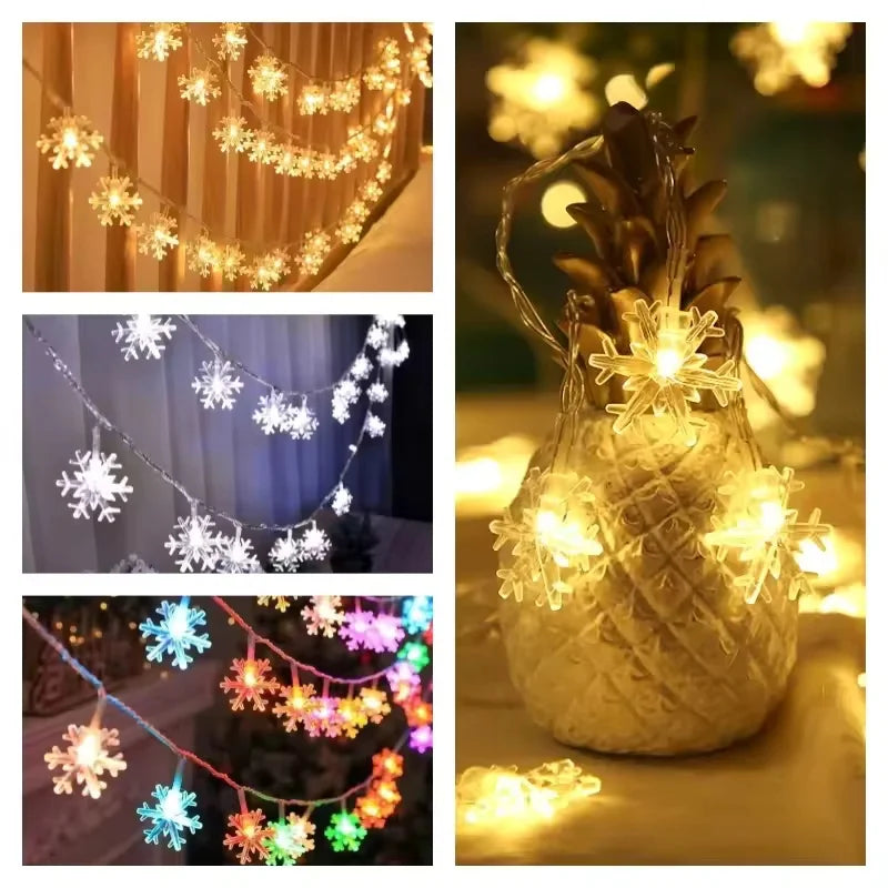 guirlande lumineuse flocons neige multicolore noël anniversaire mariage décoration intérieure extérieure festive bleu vert