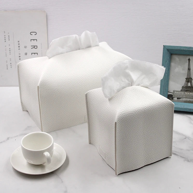 boîte mouchoirs simili cuir moderne blanc bleu rose marron minimaliste