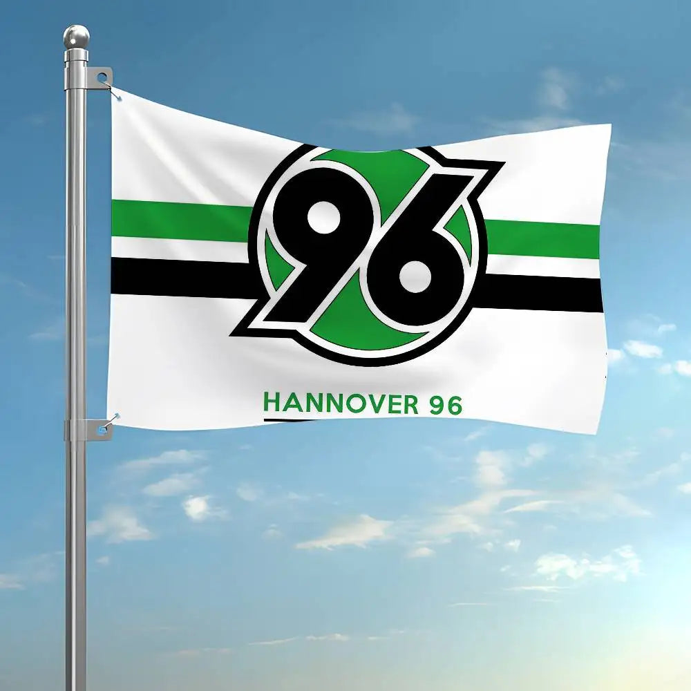 drapeau vert noir blanc logo 96 HANNOVER 96 moderne sportif polyester 100cm 90cm 80cm