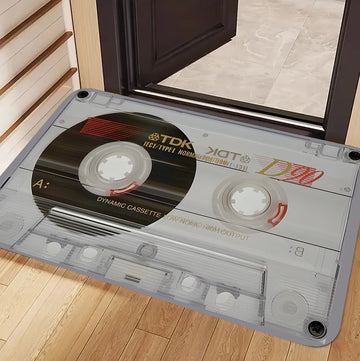 tapis sol vinyle cassette audio texte noir rouge vintage 30x50cm 40x60cm salon bain