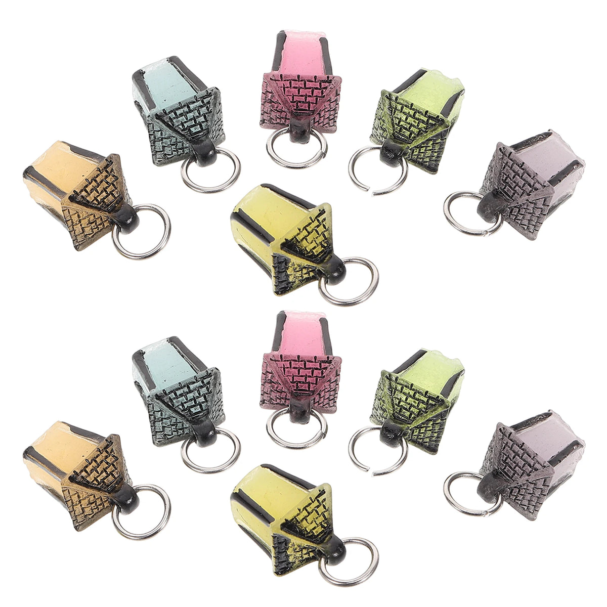 porte clés miniature transparent motif géométrique noir vert clair rose pâle doré décoration ornement