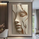 peinture murale abstraite contemporaine texture 3d détails sculpturaux beige clair 30x60cm 40x80cm 50x100cm