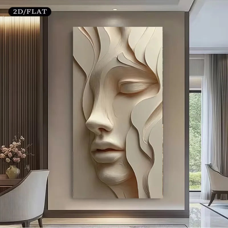 peinture murale abstraite contemporaine texture 3d détails sculpturaux beige clair 30x60cm 40x80cm 50x100cm