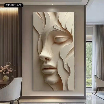 peinture murale abstraite contemporaine texture 3d détails sculpturaux beige clair 30x60cm 40x80cm 50x100cm