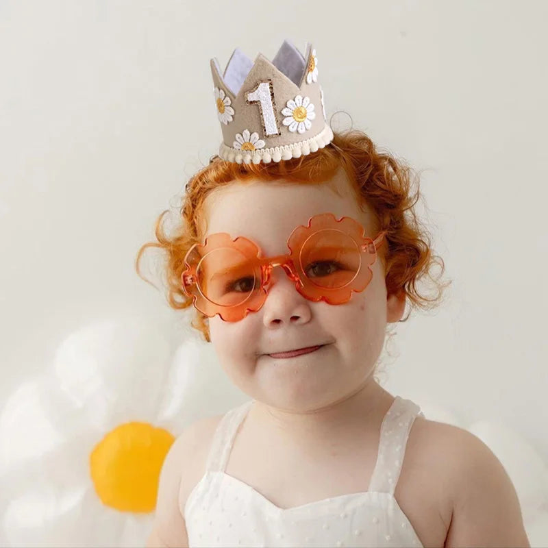 couronne enfant anniversaire 1ère année rose clair fleurs doré photo décoration bébé fête