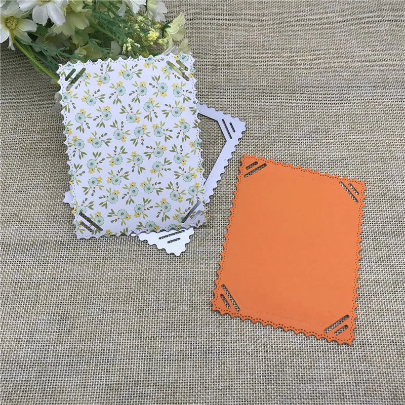 découpe papier cartonné scrapbooking pochoir classique motif dentelé orange blanc cartes visite