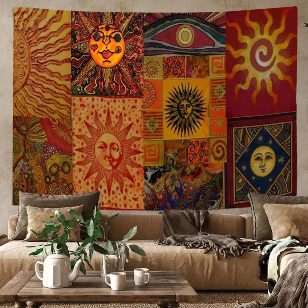 tapisserie murale bohème multicolore motifs soleil lune oeil 100 polyestère rectangle
