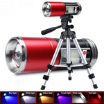 lampe torche led rechargeable support trépied éclairage secondaire rouge argenté moderne