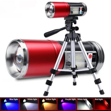 lampe torche led rechargeable support trépied éclairage secondaire rouge argenté moderne