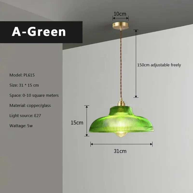 lampe suspendue vintage rétro dorée transparente rayures horizontales câble torsadé ampoule inclusion