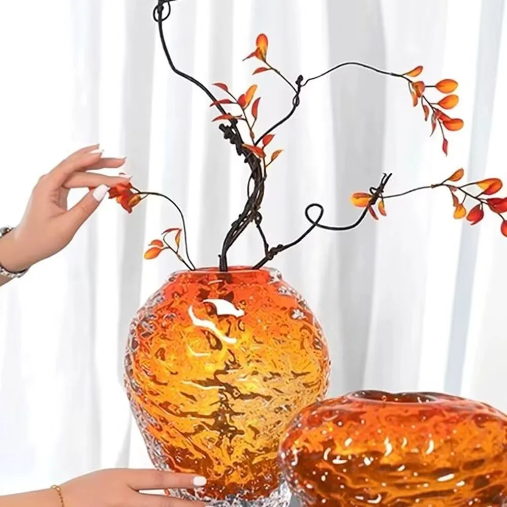 vase verre moderne orange jaune blanc texturé branches poppies décoration salon chambre