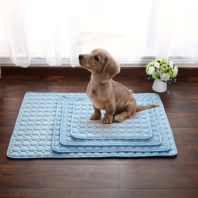tapis refroidissement animal gris bleu clair texture points moderne confortable été chiens chats tapis