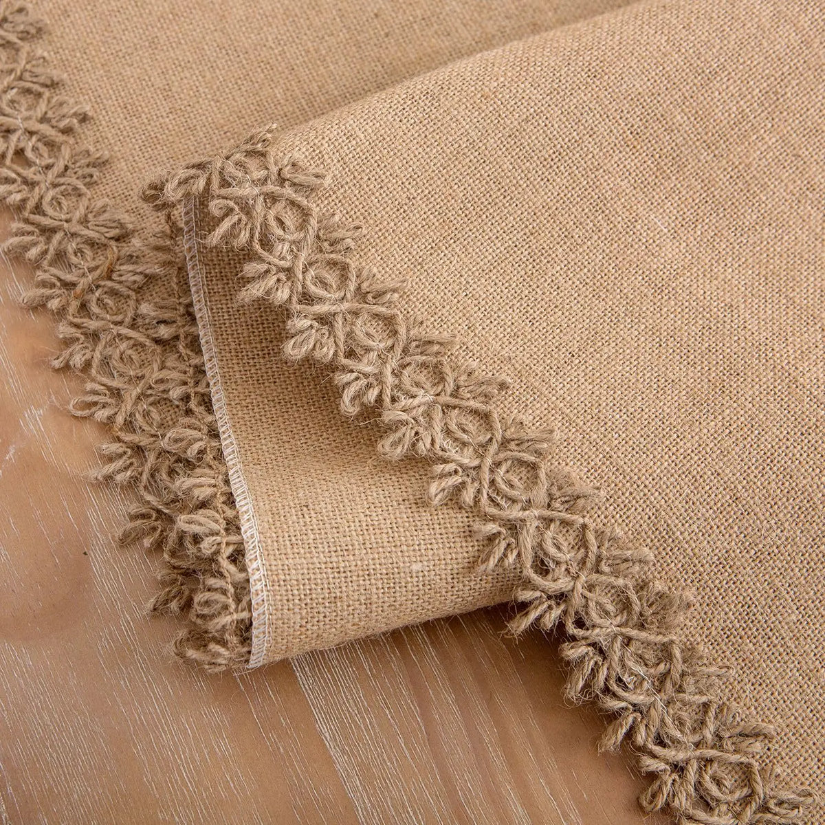 nappe table tissu jute beige rustique bordure ajourée noël halloween printemps opaque farmhouseDecoration