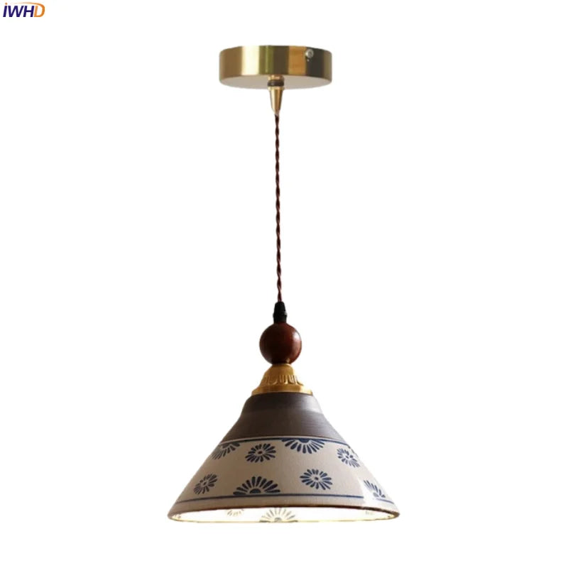 lampe suspendue vintage céramique cuivre fleurs rustique éclairage salon cuisine loft intérieur