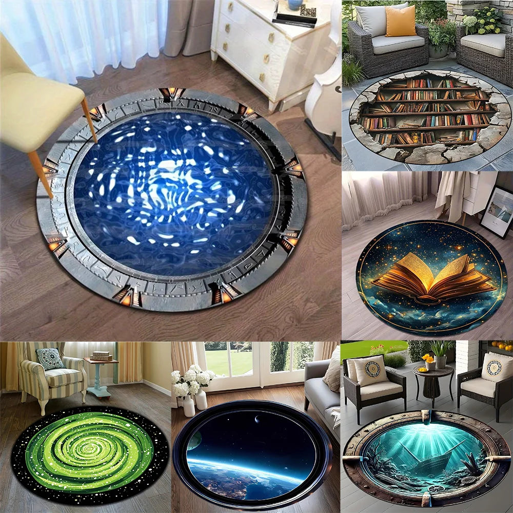 tapis rond moderne astral bleu vert noir blanc 80x80cm 120x120cm salon chambre