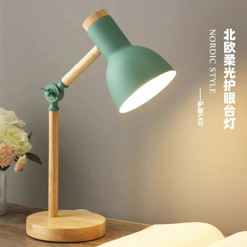 lampe table moderne scandinave bois naturel blanc vert rose jaune led certification ul rohs