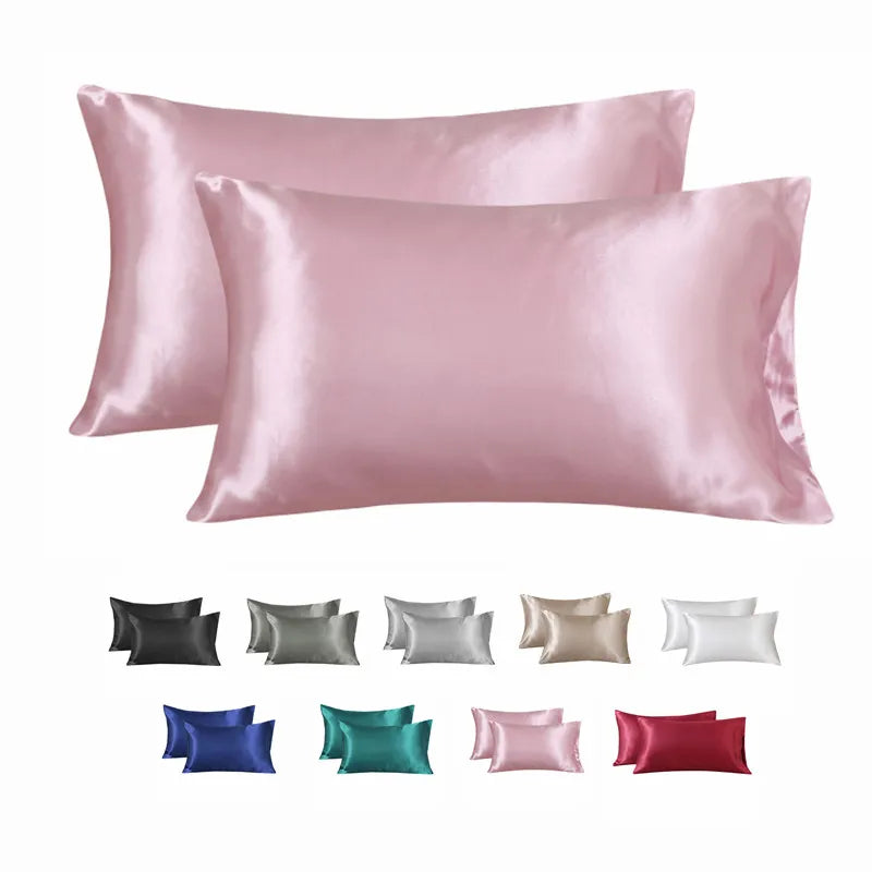 taie d'oreiller satin rose clair cheveux peau douce moderne uni