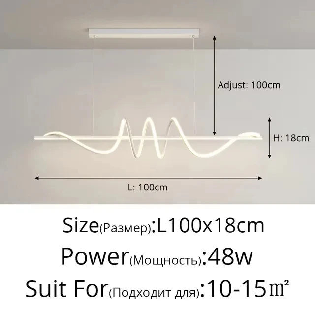 suspension lumineuse moderne ondulé noir blanc fixations chaines