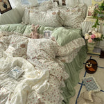 parure lit complète fleurs vintage princesse housse couette drap taies oreillers