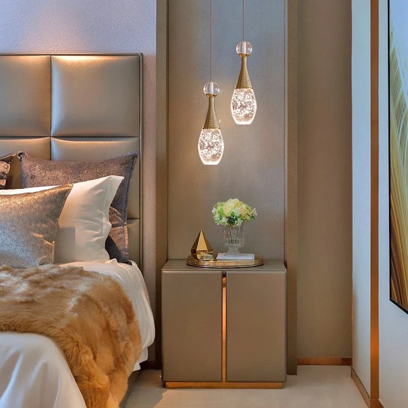 suspension lumineuse moderne cristal doré bubbles led chambre salon étincelante contemporain éclairageintérieur