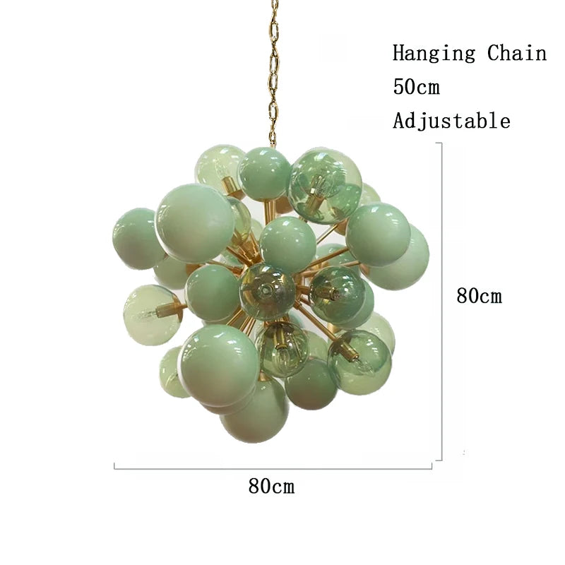 Suspension lumineuse moderne verre boules sphériques translucides vert roseclair unique chambre salon