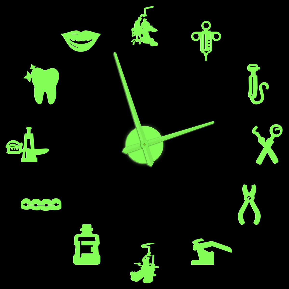 horloge murale moderne argent noir doré lumineuse icônes médicales adhésive grande salle manger chambre