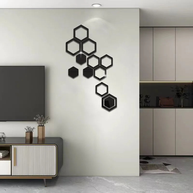 miroirs hexagonnels adhésifs modernes noir rouge jaune gris métallisé