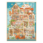 puzzle multicolore dessin animé adhésif portes fenêtres meubles personnages voitures animaux plantes scène ville