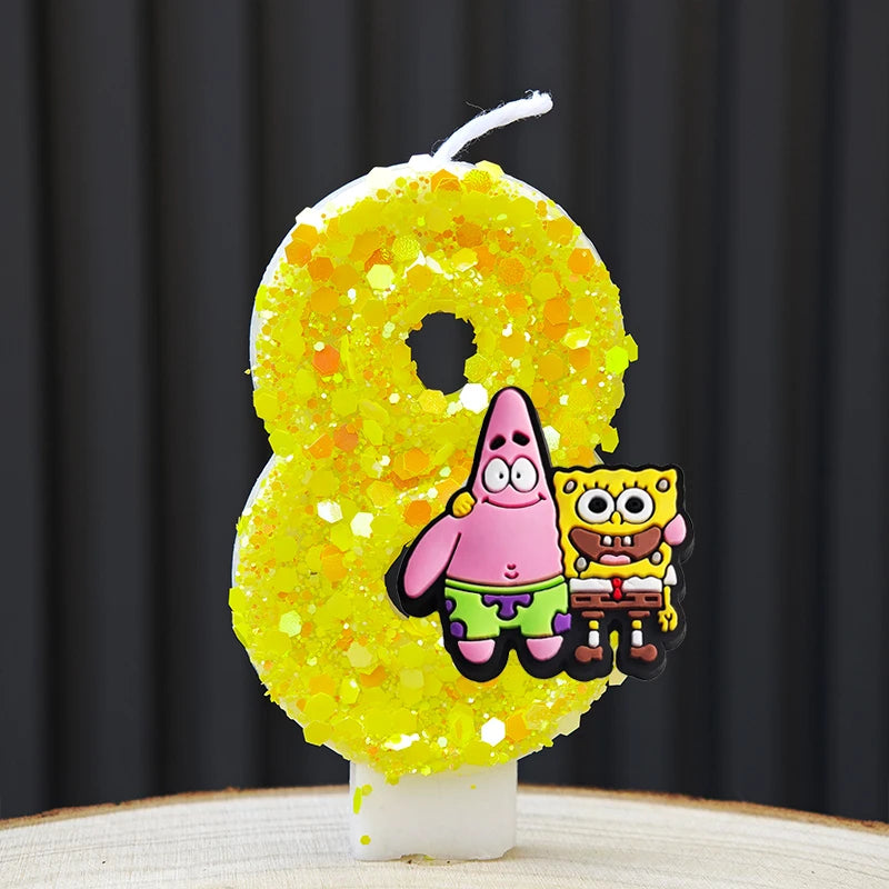 bougies forme chiffres spongebob patrick star anniversaire enfant decoration theme cartoon jaune orange blanc