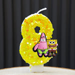 bougies forme chiffres spongebob patrick star anniversaire enfant decoration theme cartoon jaune orange blanc