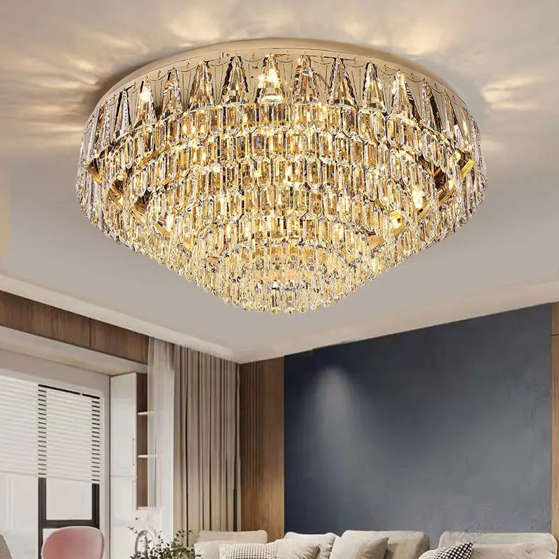 plafonnier moderne doré cristaux transparents élégants éclairage salon chambre électricité AC 90 260V certifications