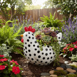 pots fleurs forme poule motifs pois noirs succulentes géraniums lavande rustiqueextérieur jardin