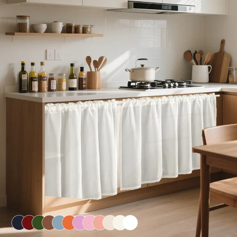 rideau cuisine polyester moderne blanc marron clair vert foncé bleu ciel plissé minimalisteintérieur