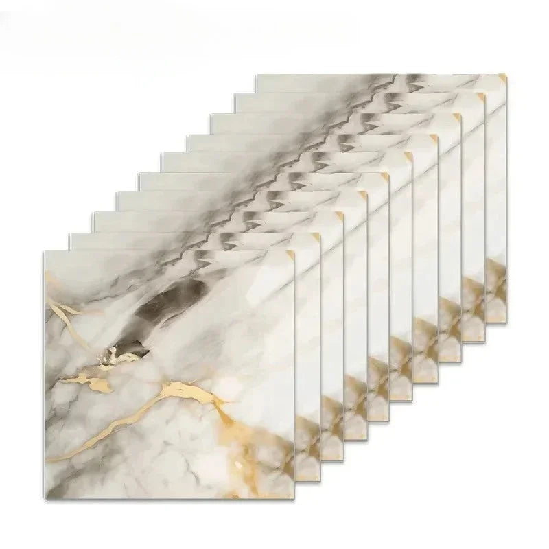 carreaux sol muraux adhésifs imitation marbre blanc gris veines dorées modernes