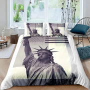housse couette motif york statue liberté drapeau américain 3d rouge gris moderne chambre enfants