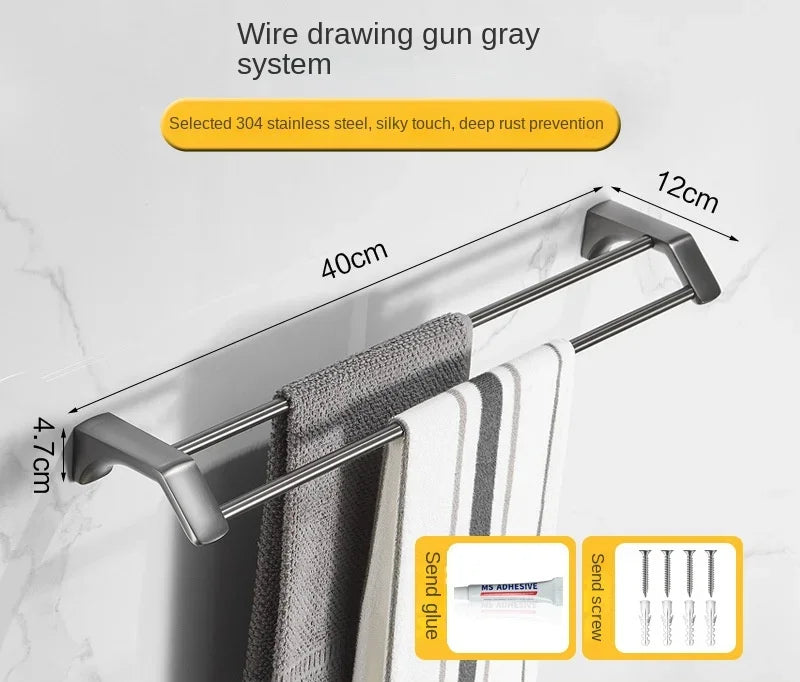 porte serviettes mural acier inoxydable gris métallique texture lisse moderne salle bain vis fixations