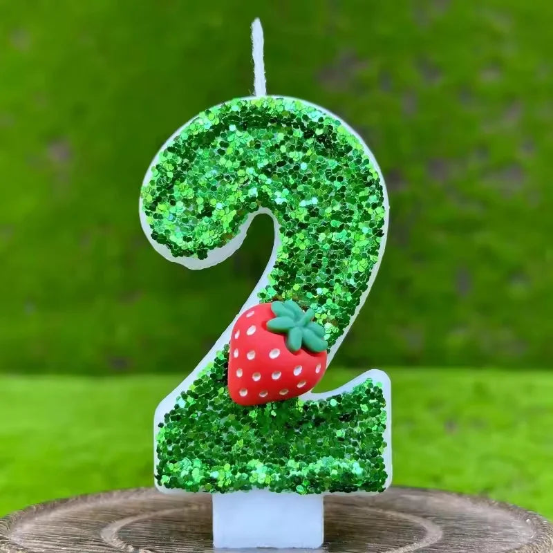 bougies anniversaire forme chiffres paillettees verte blanches decoratives fruits couteau sucre support bougie box