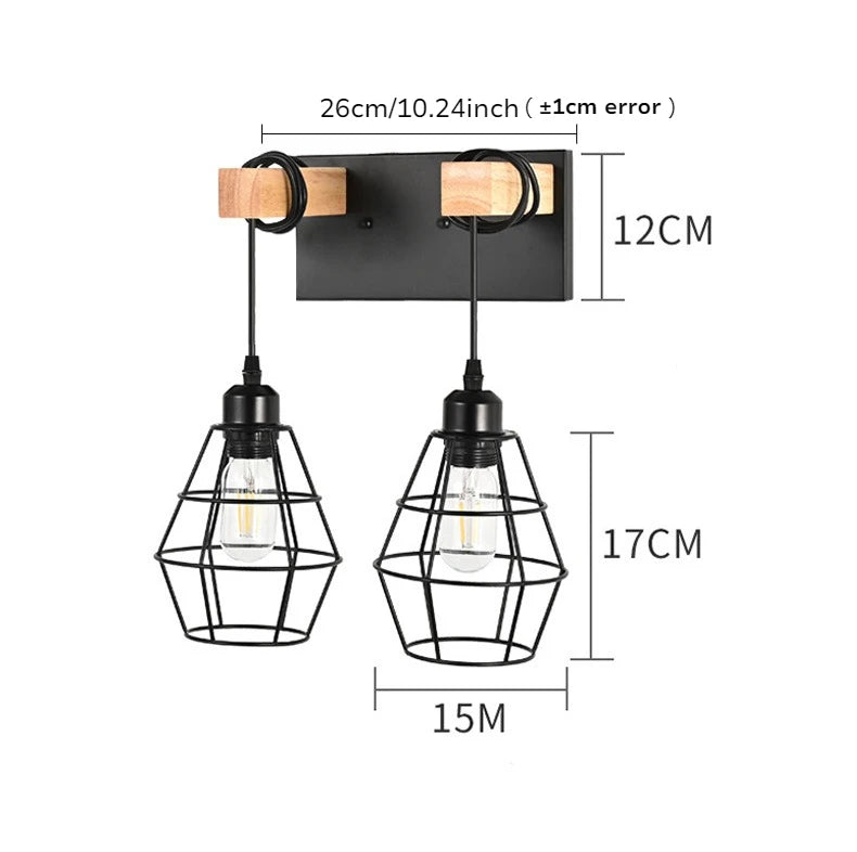 applique murale industrielle triple ampoule noir bois clair vintage mur trois lumières