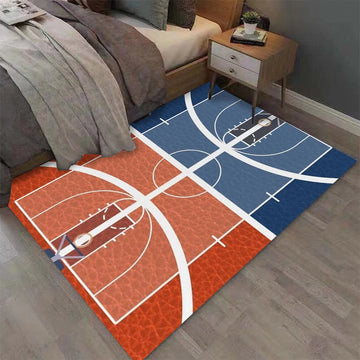 tapis sol motif terrain basket orange noir blanc décoration salon chambre moderne sportif rectangulaire