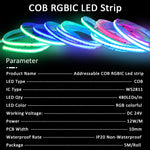 ruban led cob rgbic 24v multicolore 480 diodes 50000h moderne adhésif télécommande