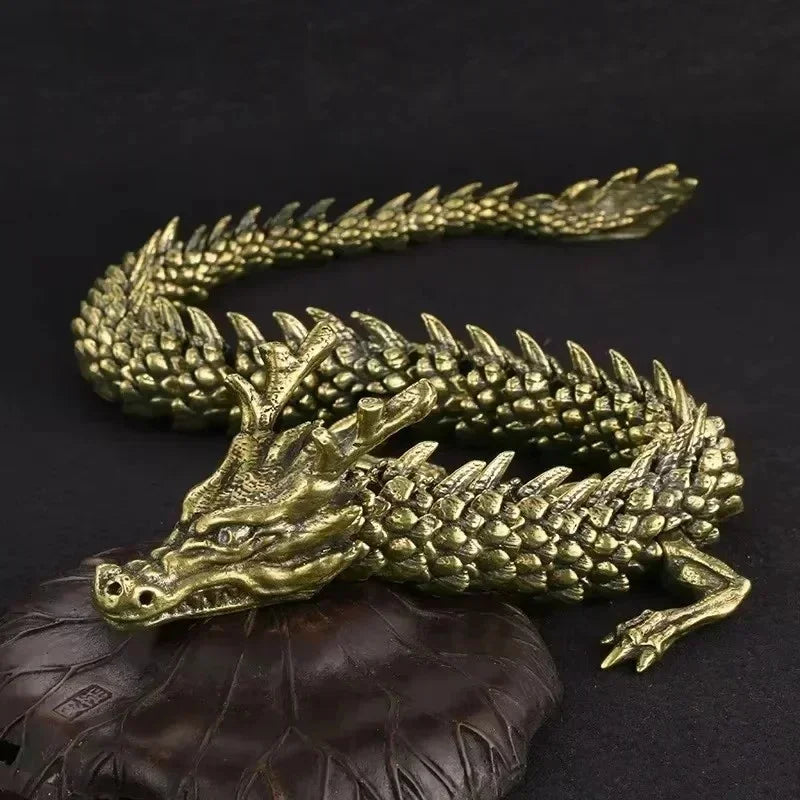 statue dragon doré échiquier écailles artisanal vintage ornement décoration maison porte bonheur 15cm 20cm