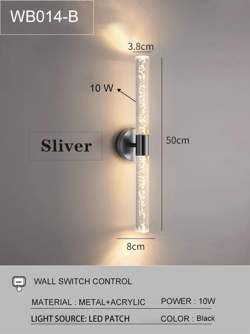 lampe murale moderne transparente dorée texture éclairage intérieur chambre salon fixée mur