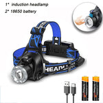 lampe frontale led noir bleu rayures diagonales modes ip64 waterproof adjustable