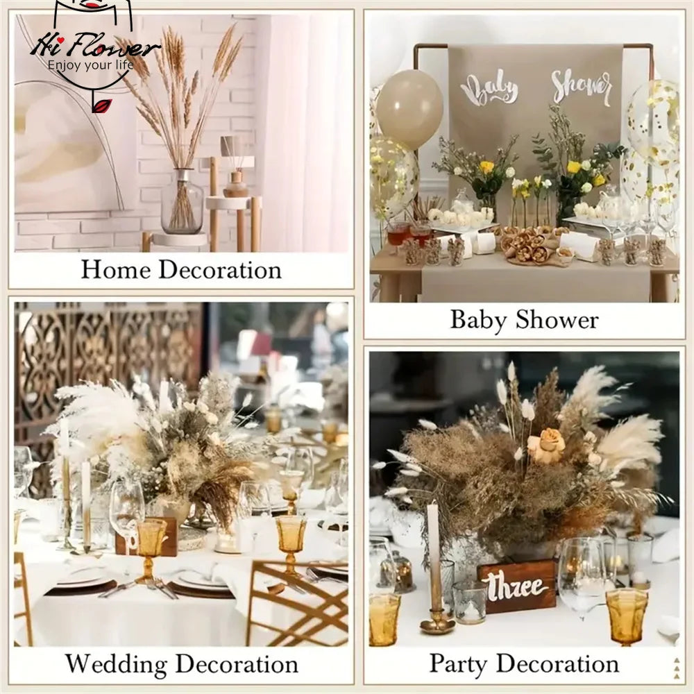 décoration boho bouquet plumes séchées naturel anniversaire mariage table beige blanc rose pale
