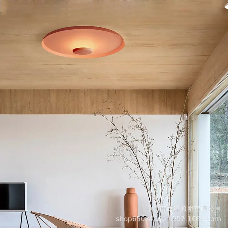 plafonnier led moderne minimaliste blanc gris rose rond lisse opaquet tactile