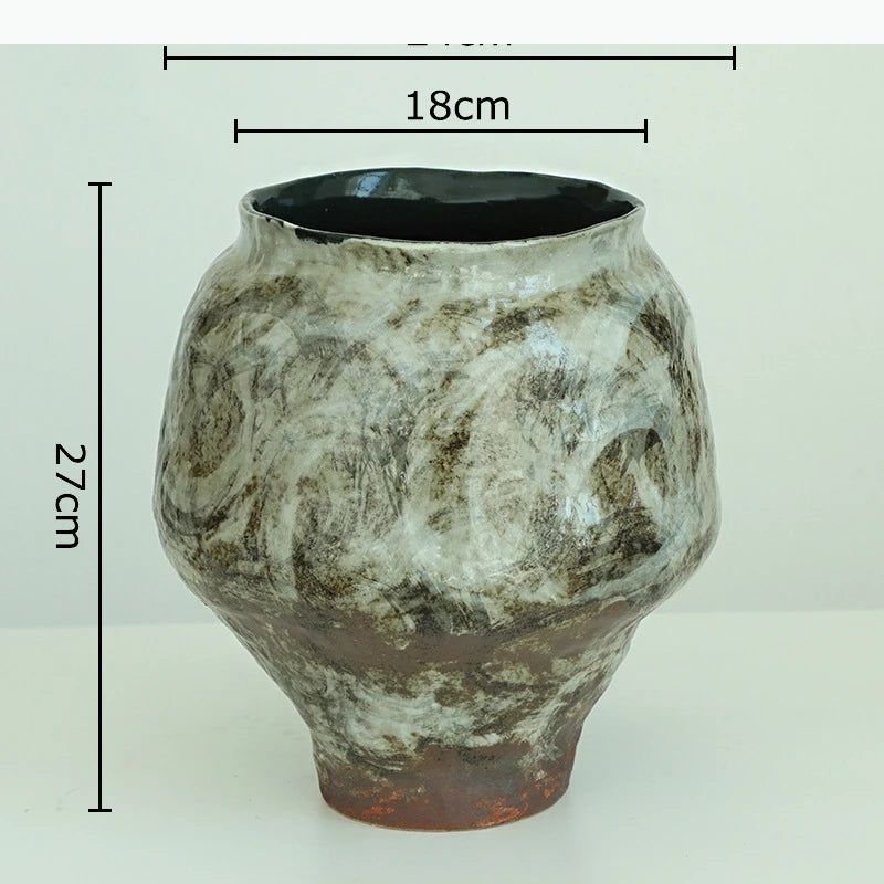 vase céramique moderne motif tourbillons beige marron noir texturé tableDecoration floral