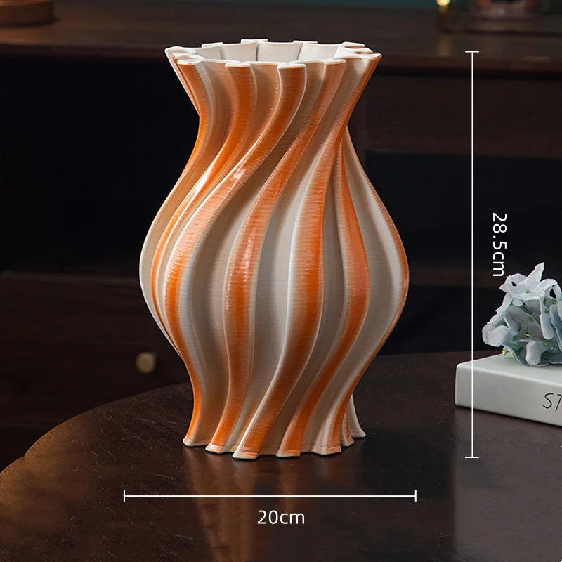vase moderne rayures diagonales blanc orange rouge décoration maison arrangement floral