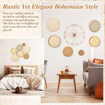 assiettes rotin boho chic naturel assiettes tissées géométriques anneaux intégrés décoration murale rustique